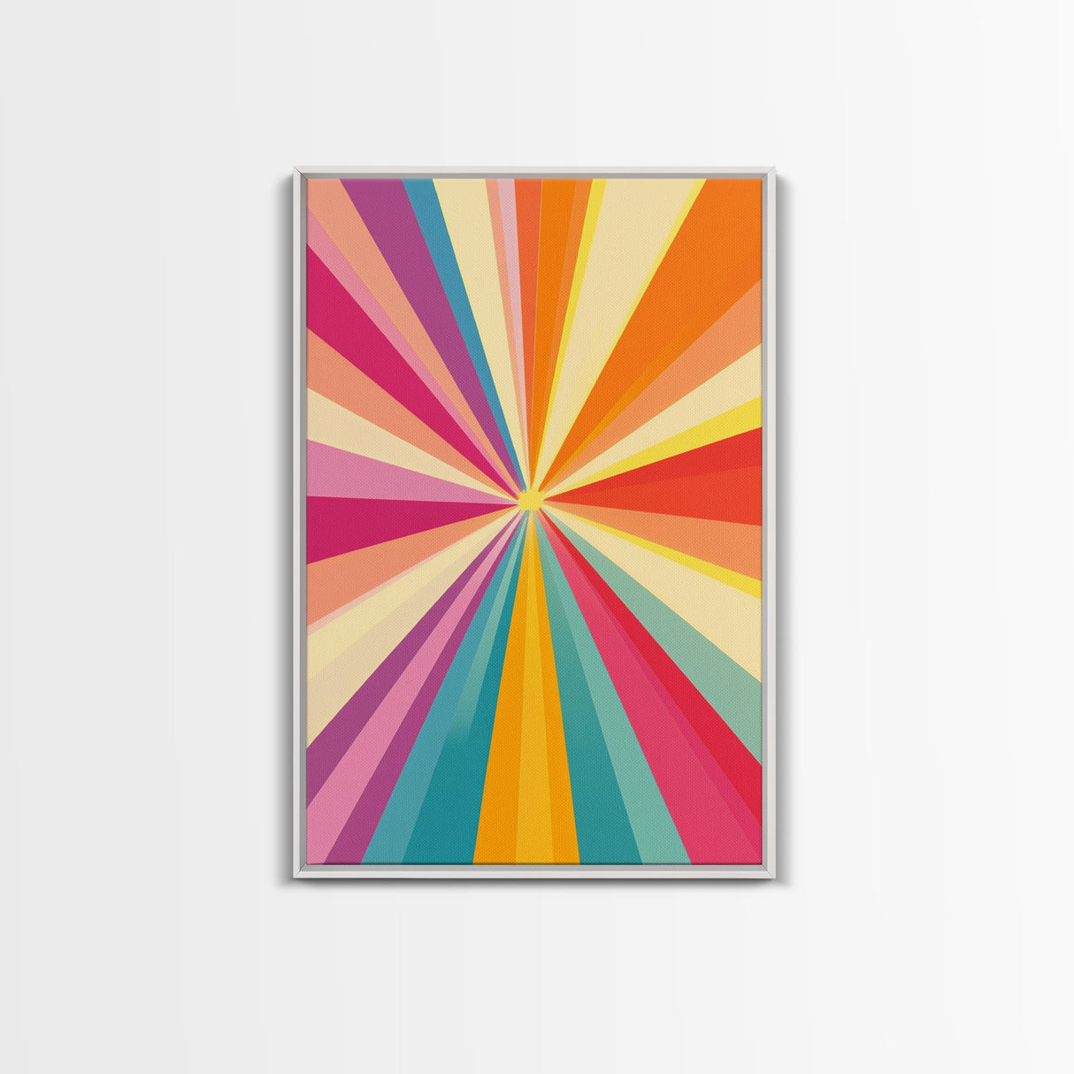 Tahiti Gold, Light Tan, Carmine Pink and Teal Wall Art, Framed Canvas Print, Beautiful MCM Inspired Boho Decor, Geometric Wall Art