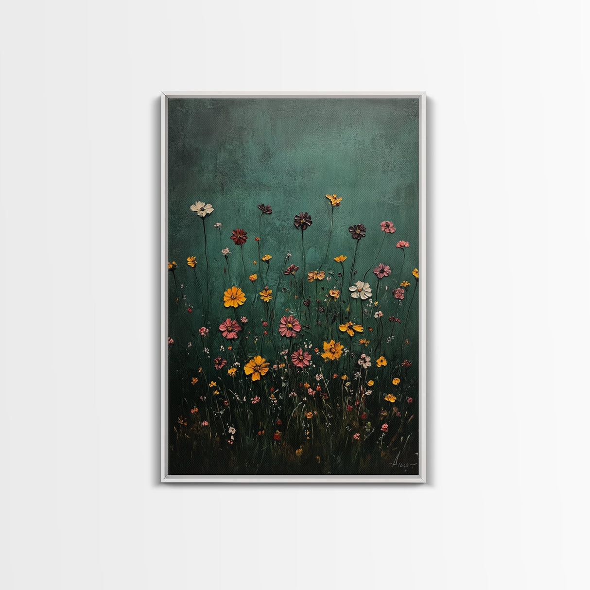 Wood Framed Wildflower Floral Print Minimalist Modern Boho Wall Art Bedroom Decor Botanical Floral Wild Flower Canvas Print
