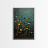 Wood Framed Wildflower Floral Print Minimalist Modern Boho Wall Art Bedroom Decor Botanical Floral Wild Flower Canvas Print
