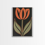 Framed Canvas Wall Art, Dark Botanical Black Background Orange Flower Modern Boho Wall Art Living Room Decor Above Sofa