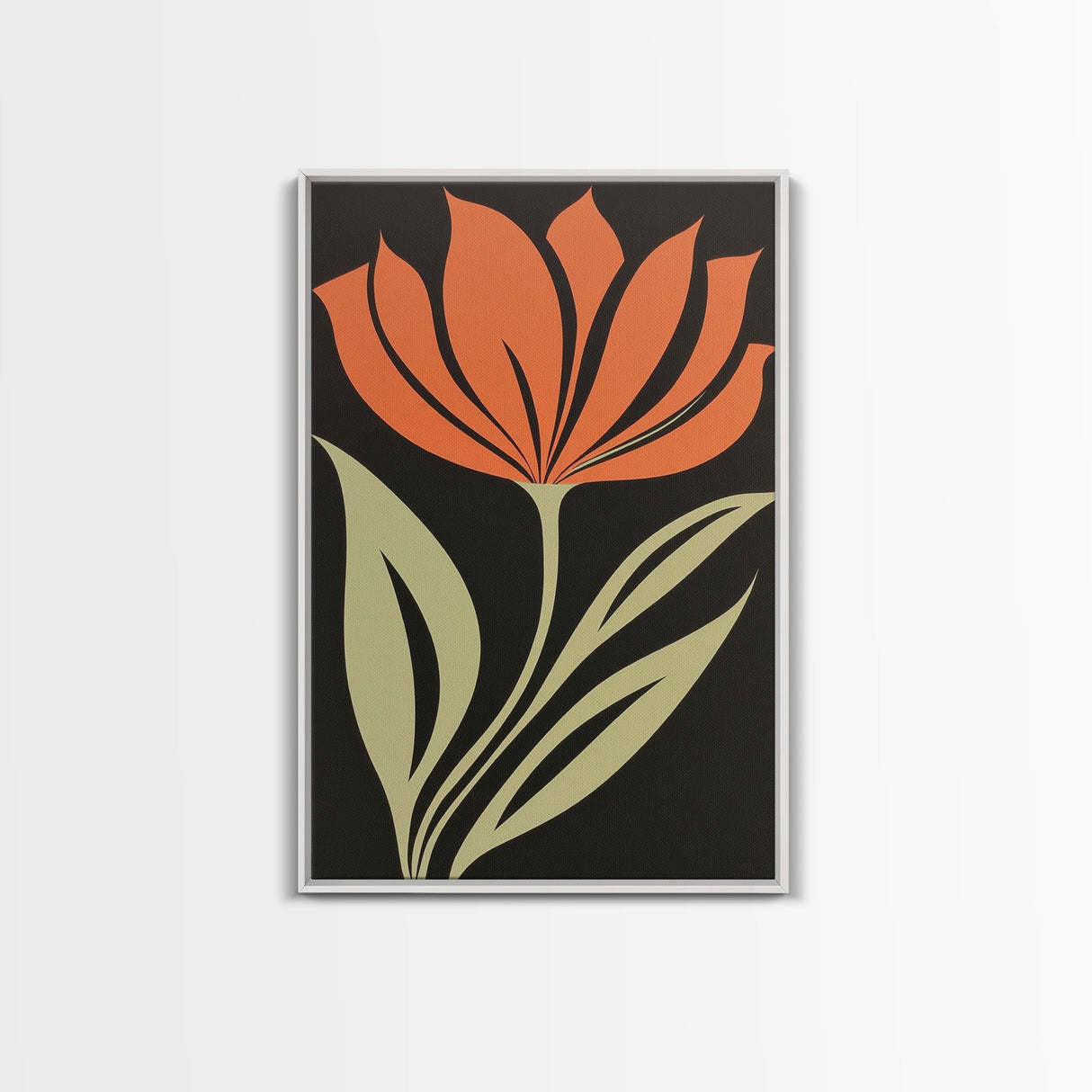 Wood Framed Canvas Print, Orange Wild Flower Botanical Print, Mid Century Modern Home Decor, Modern Farmhouse, Subdued Art
