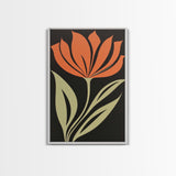 Wood Framed Canvas Print, Orange Wild Flower Botanical Print, Mid Century Modern Home Decor, Modern Farmhouse, Subdued Art