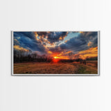 Sunset Over an Oklahoma Field, Framed Canvas Print, Photography Style Wall Art, Beautiful Home Decor