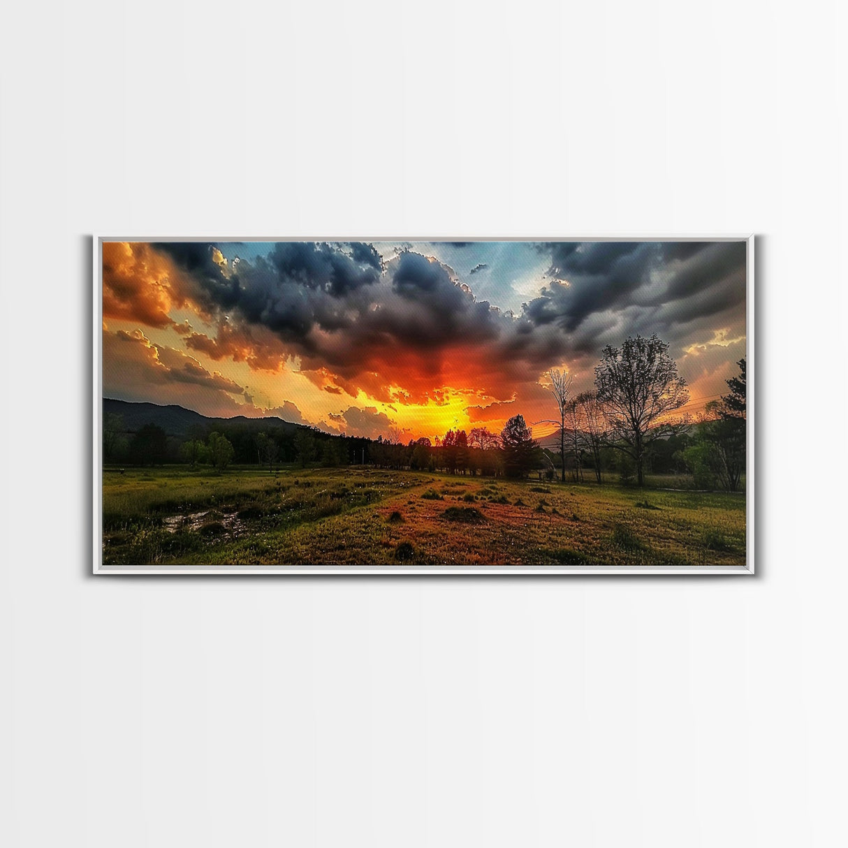 Sunset Over Texas Framed Canvas Print, Photography Style Wall Art, Beautiful Landscape Art