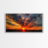 Small Town Life, Framed Canvas Print, Sunset Over A Small Town, Rustic Farmhouse Decor, Photography Style Wall Art