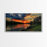 We're On River Time, Framed Canvas Print, Sunset Over An East Texas River, Photography Style Landscape Wall Art, Rustic Farmhouse Art