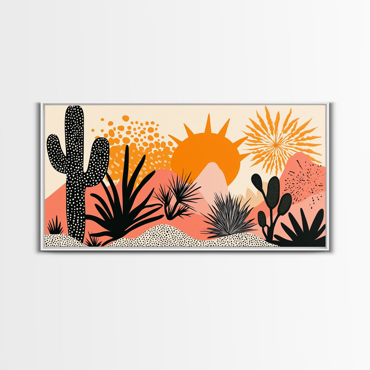 Abstract Southwest Style Wall Art Framed Canvas Print, Cactus and Desert Sunset