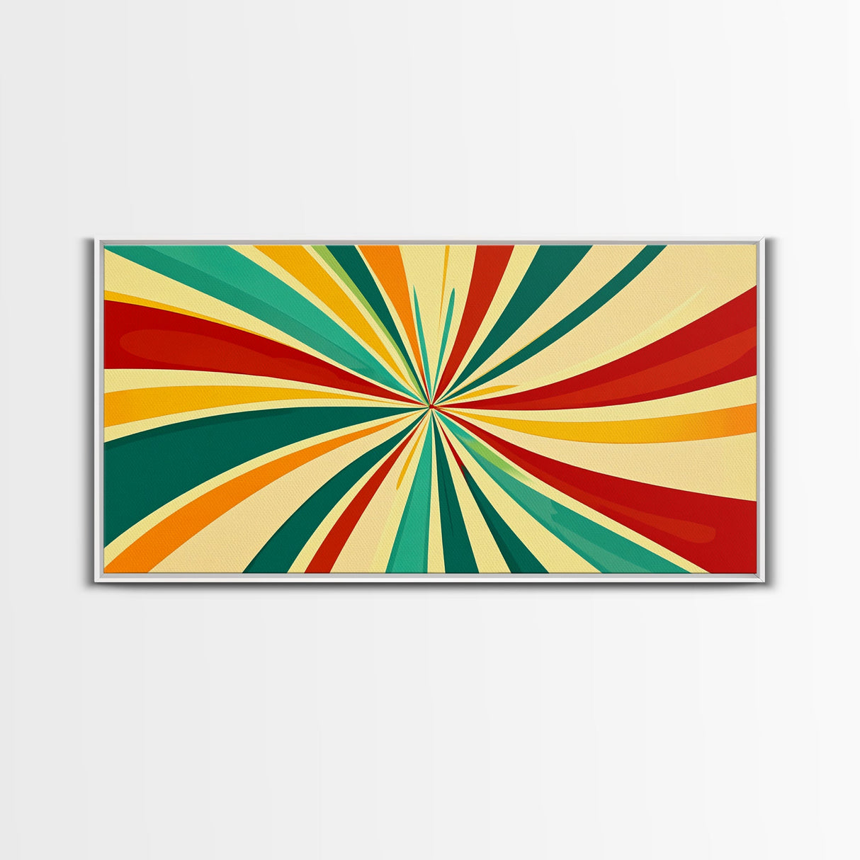 Large Colorful Abstract Print Painting With Yellow, Turquoise and Red Streaks, MCM Style Decor, 1950s Style Atomic Age Art
