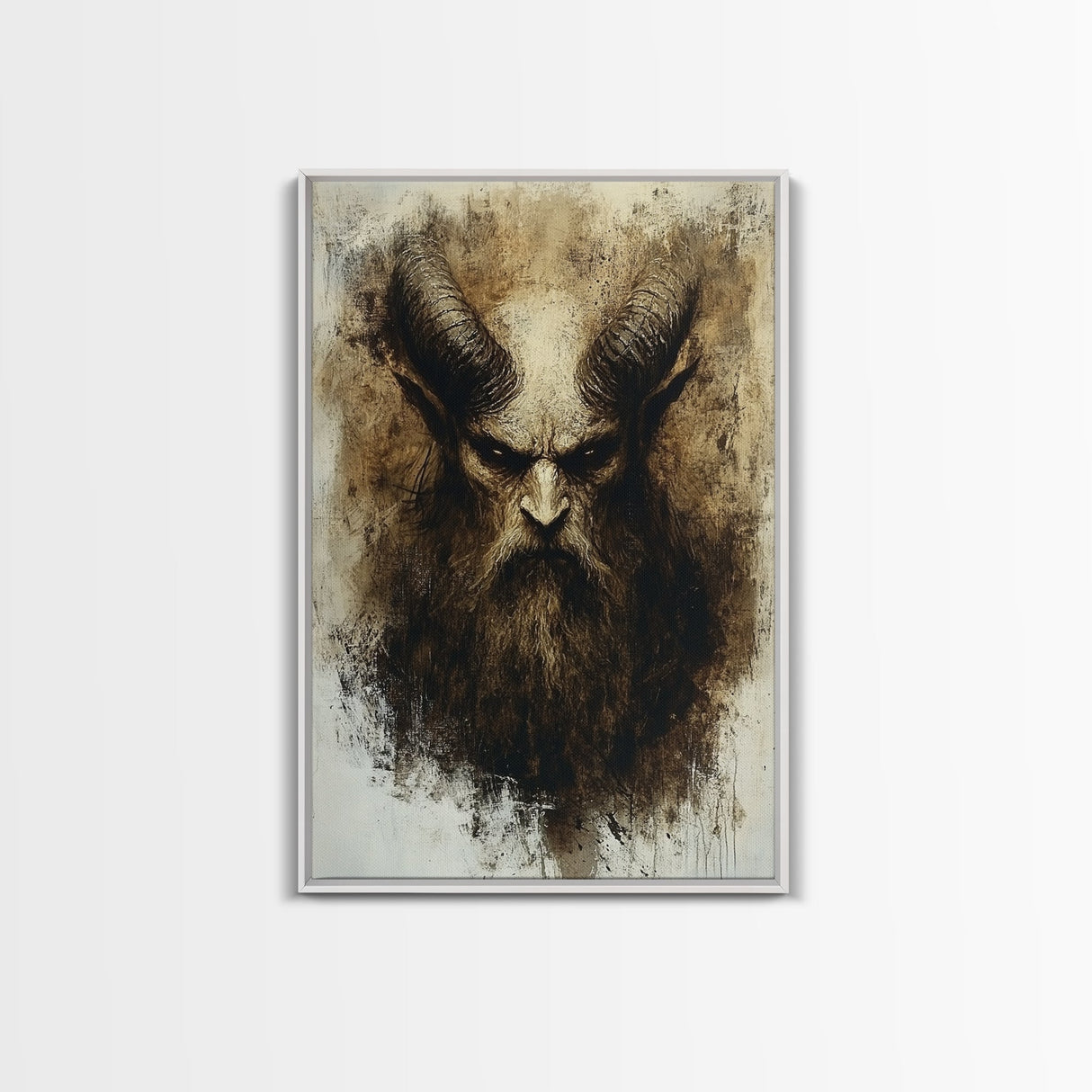 Portrait of a Demon, Framed Canvas Print, Dark Macabre Wall Art