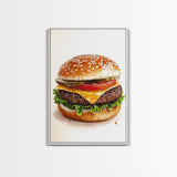 That's a Big Burger, Framed Canvas Print, Wall Art For Kitchen or Dining Room