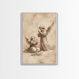 Guardian Angel Wall Art, Angel Painting, Canvas Print, Angel Decor, Angelic Wall Art, Cute Cherub Angel Sketch Art