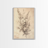 Floral Canvas Print, Pencil Sketch of a Flower Bouquet, Wedding Decor, Wedding Gift Idea, Engagement Gift, Mother's Day Gift For Her