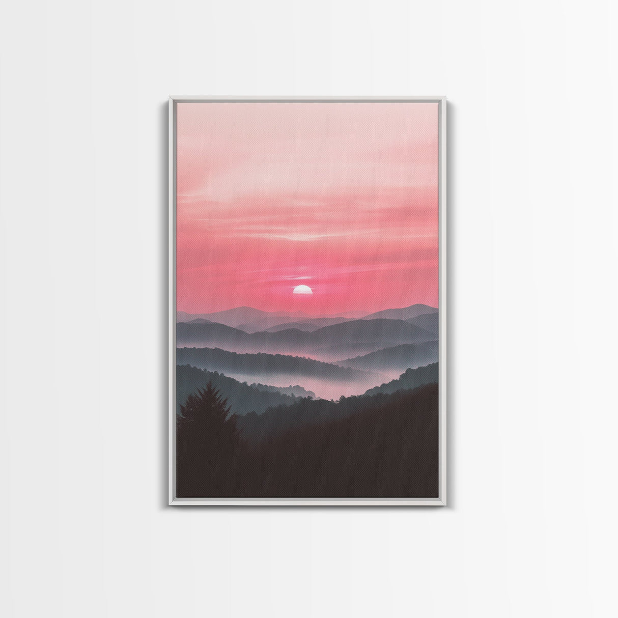 Sunset Over The Smoky Mountains, Framed Canvas Print, Smoky Mountain Art, Landscape Photography Style Home Decor, Retro Wave Art