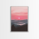 Sunset Over The Smoky Mountains, Framed Canvas Print, Smoky Mountain Art, Landscape Photography Style Home Decor, Retro Wave Art