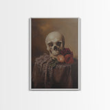 Dark Macabre Wall Art, Framed Canvas Print, Still Life Of a Skull and Roses, Dark Academia Decor, Halloween Art, Halloween Painting, Goth Art
