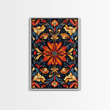 Botanical Floral Tile Pattern Framed Canvas Print, Southwestern Decor, Modern Farmhouse, Pueblo Style Art, Mexicano Chicano Art