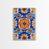 Textile Pattern Wall Art Framed Canvas Print, Home Decor, Mexican Tile Print, Mexicano Pueblo Wall Art