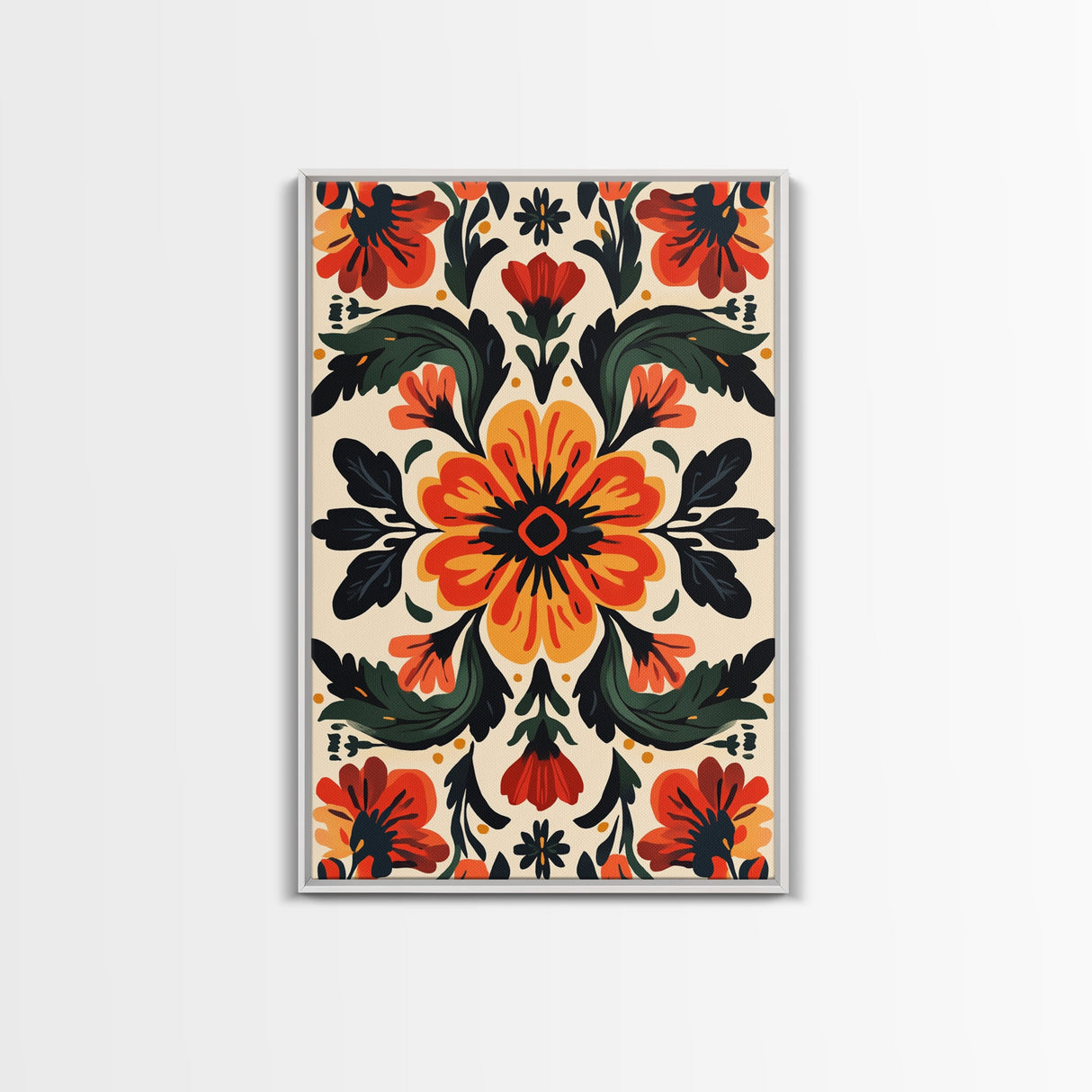 Floral Pattern Canvas Print, Mid-Century Modern Style Abstract Art, Botanical Print, Modern Flower Art Print