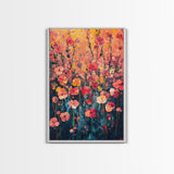 Field of Wildflowers Framed Canvas Print, Wood Framed Wall Art, Wild Flower Painting Print, Wild Flowers In The Spring Wall Art Home Decor
