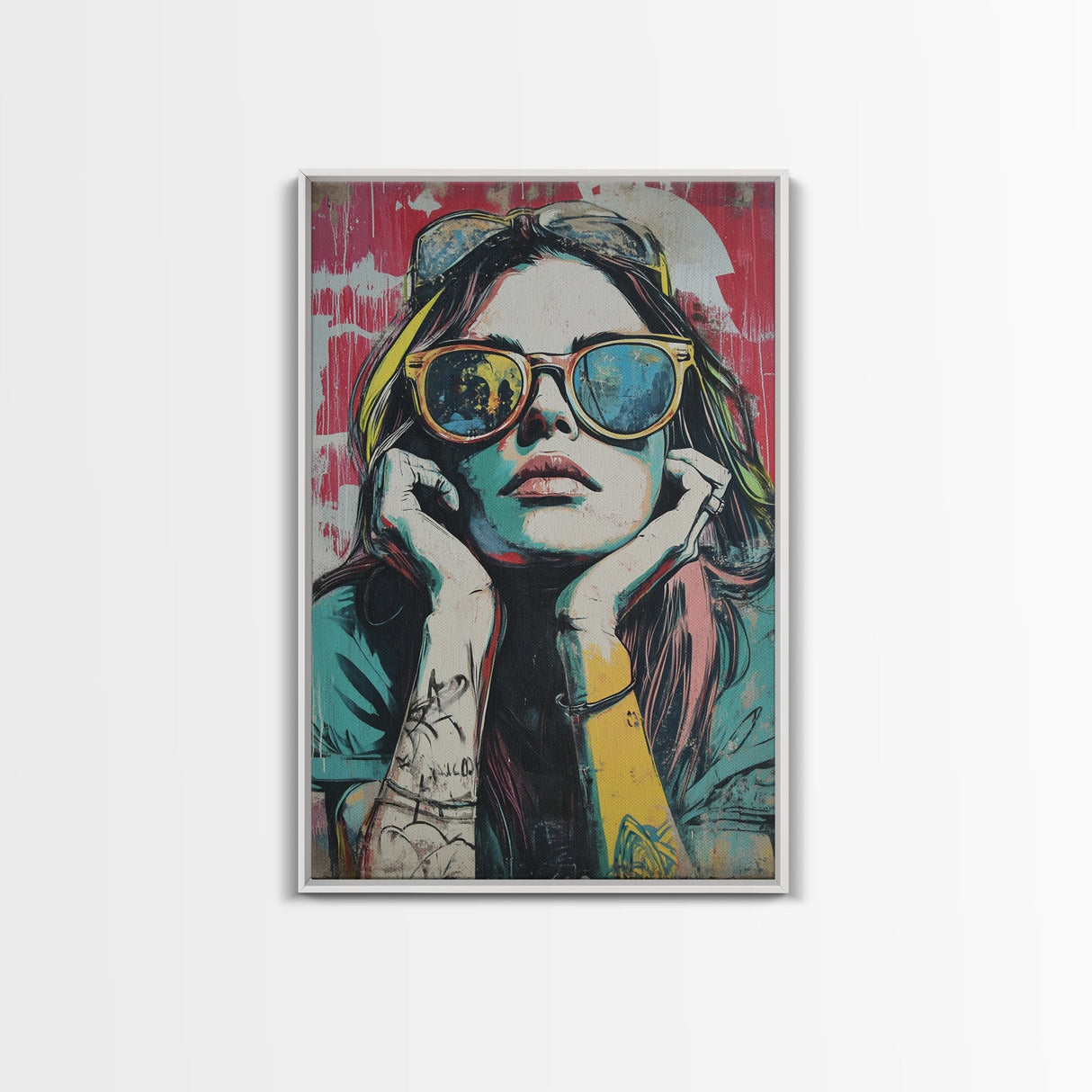 Graffiti Punk Wall Art, Portrait of a Punk Woman Framed Canvas Print