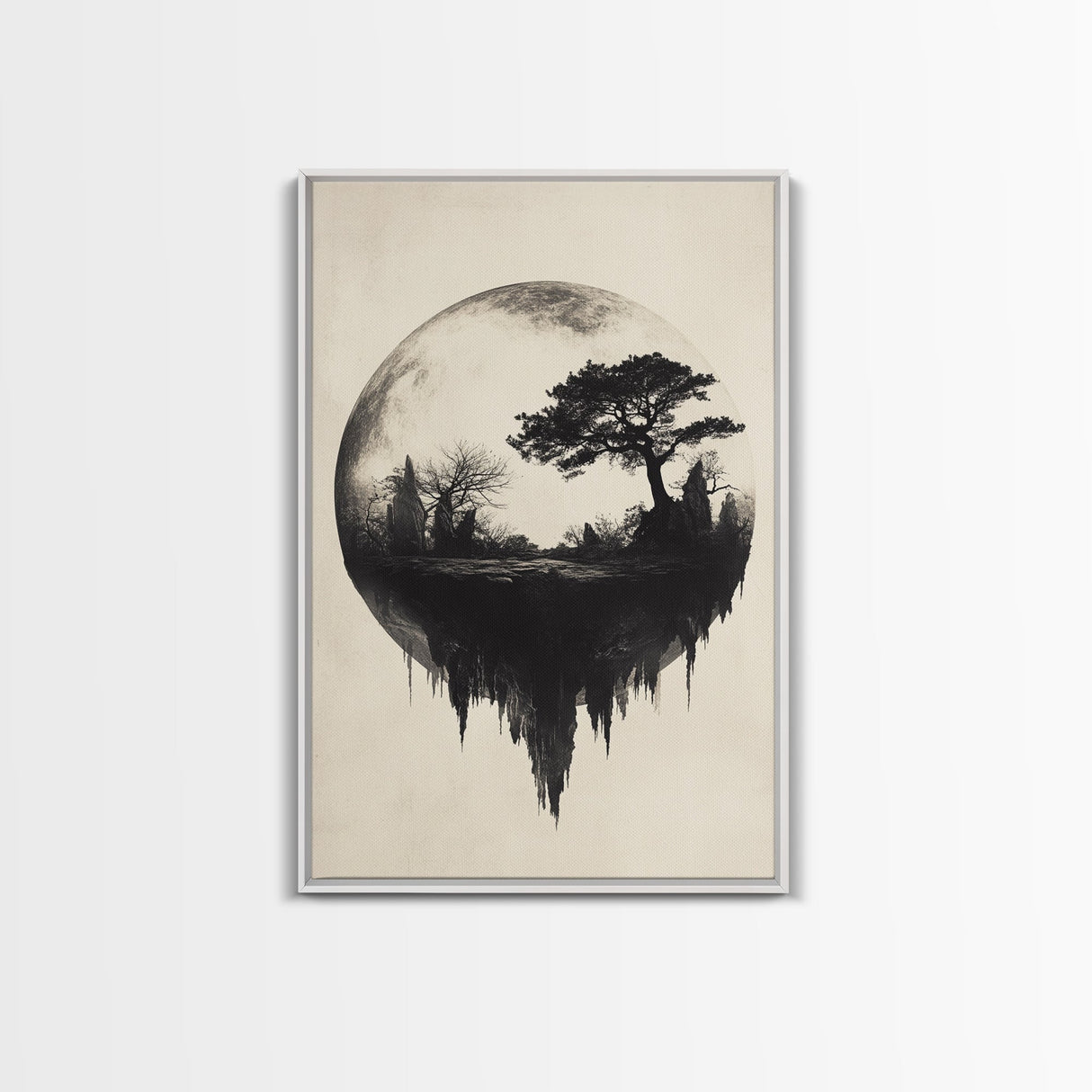 Haunted Snowglobe Framed Canvas Print, Cemetery in a Sphere, Spooky Home Decor, Halloween Painting, Halloween Decor