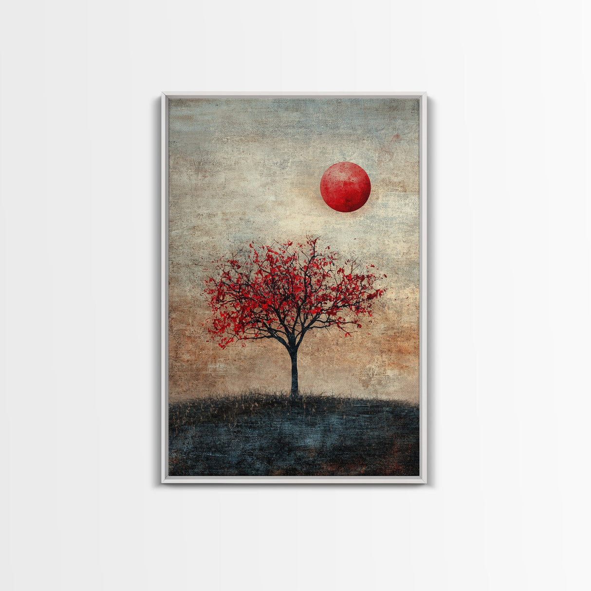 Wabi Sabi Wall Art Framed Canvas Print, Japanese Maple Tree Painting Print, Wabi Sabi Art, Japanese Inspired Wood Block Print Art