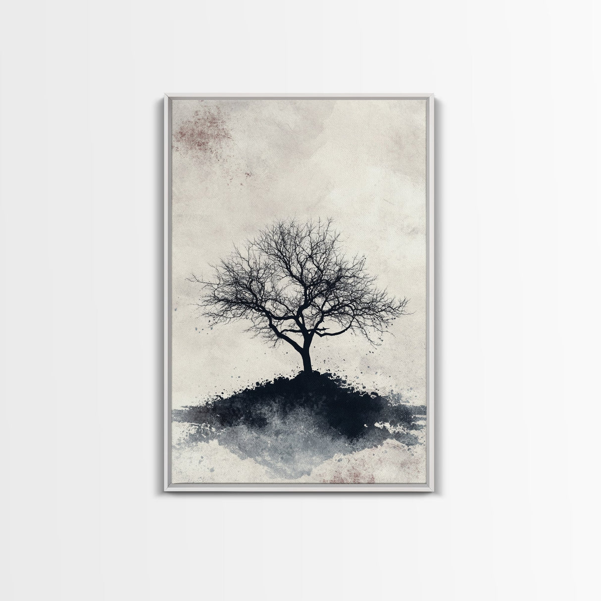 Black and White Charcoal Sketch Print of a Dead Tree, Framed Canvas Print, Wabi Sabi Art, Minimalist Wabi Sabi Home Decor