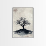 Black and White Charcoal Sketch Print of a Dead Tree, Framed Canvas Print, Wabi Sabi Art, Minimalist Wabi Sabi Home Decor