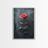 Red Rose Canvas Print, Art Print Roses Framed Canvas Print, Antique Flowers Print, Oil Painting Vintage Flowers, Ready To Hang, Flowers Wall Art