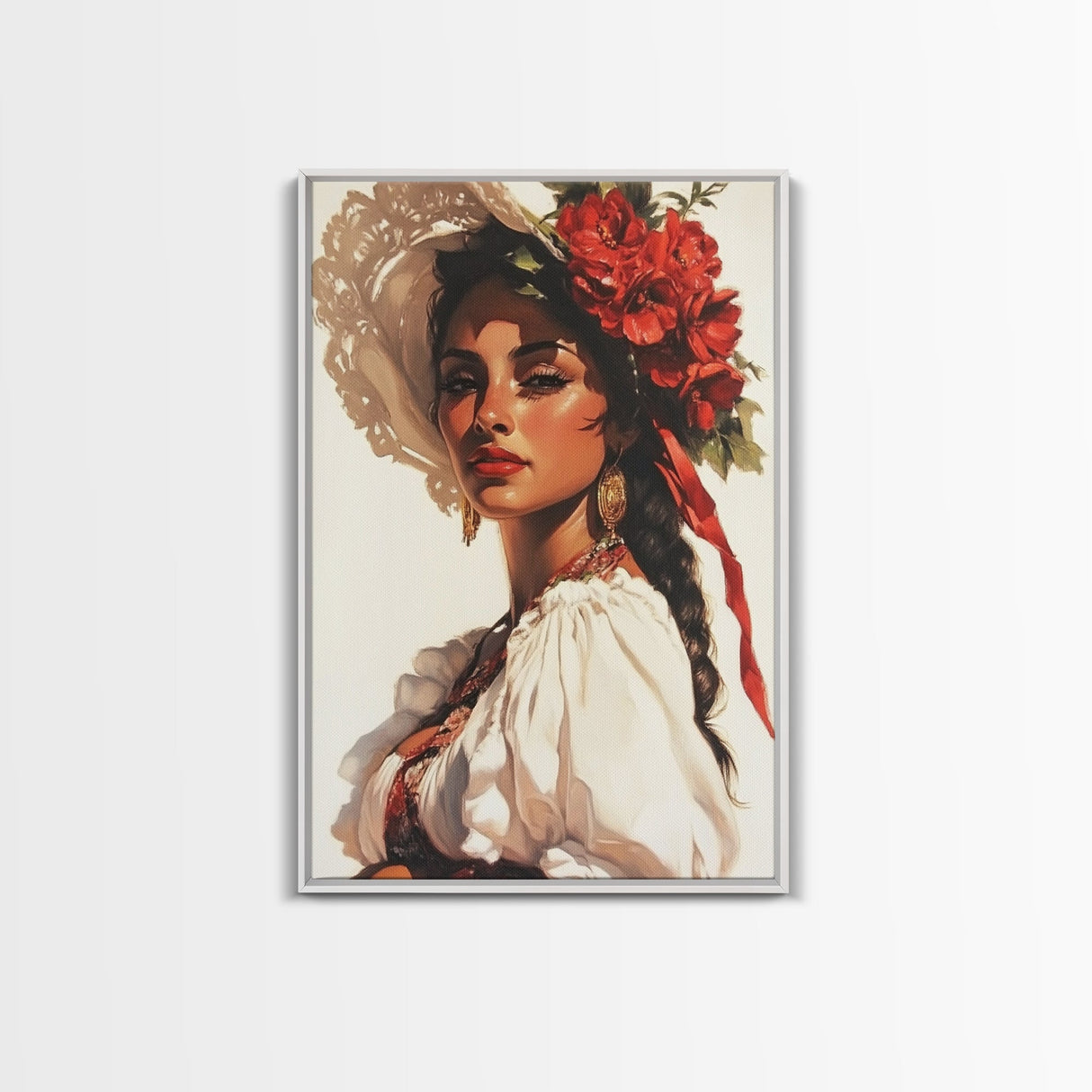 Latina Art Print on Canvas, Maximalist Wall Art, Latino Wall Art, Eclectic Home Decor, Chicano Painting, Mexicano Wall Art, Pueblo Style Art
