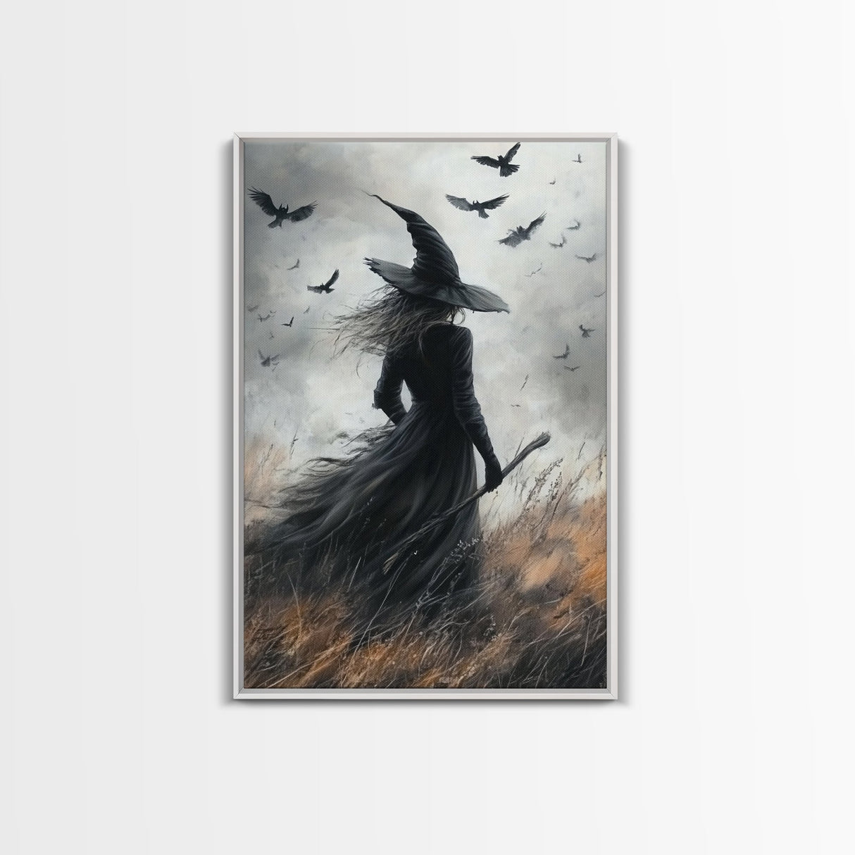 Witch Painting Print, Spooky Season Witchy Wall Art, Framed Canvas Print, Gothic Home Decor, Goth Decor, Witch Wall Art, Halloween Decor