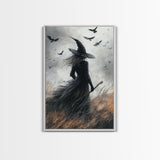 Witch Painting Print, Spooky Season Witchy Wall Art, Framed Canvas Print, Gothic Home Decor, Goth Decor, Witch Wall Art, Halloween Decor
