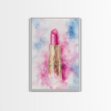 Pink Lipstick Framed Canvas Print, Preppy Dorm Room Decor, Makeup Wall Art, Girl's Dorm Room Wall Art, Preppy Art, Preppy Style Decor
