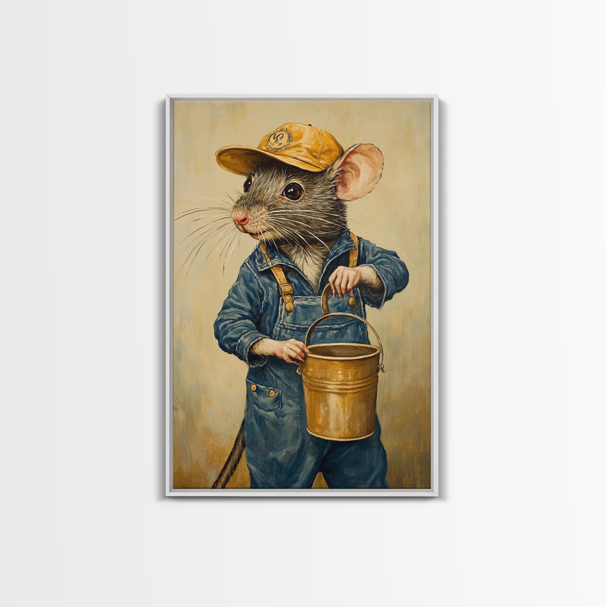 Rats with Jobs, Framed Canvas Print, Rat Painting, The Rat Painter, Cute Rat Home Decor, Rat Handyman