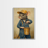 Rats with Jobs, Framed Canvas Print, Rat Painting, The Rat Painter, Cute Rat Home Decor, Rat Handyman