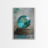 Emerald Painting Print, Framed Canvas Print, Gemstones Wall Art, Precious Stone Painting, Green Gem, Ruby Painting, Antique Minerals Art