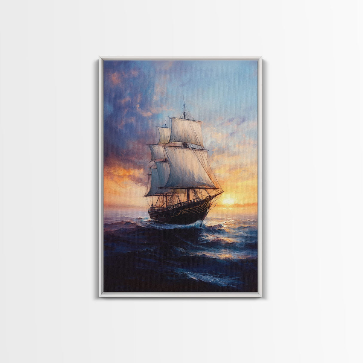 Pirateship at Dawn, Framed Canvas Print, Pirate Art