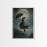 The Witch and her Umbrella Framed Canvas print, Witchy Decor, Witch painting, Witch Wall Art, Halloween Gift Idea
