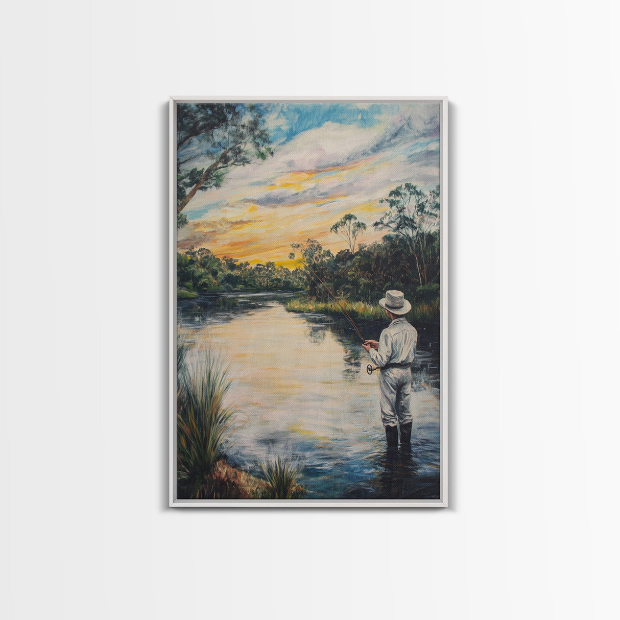 Fly Fishing Wall Art - Framed Canvas Print - Fly Fishing Painting, Fly Fishing Art, Gift Idea for Fisher, Fishing Gift Idea