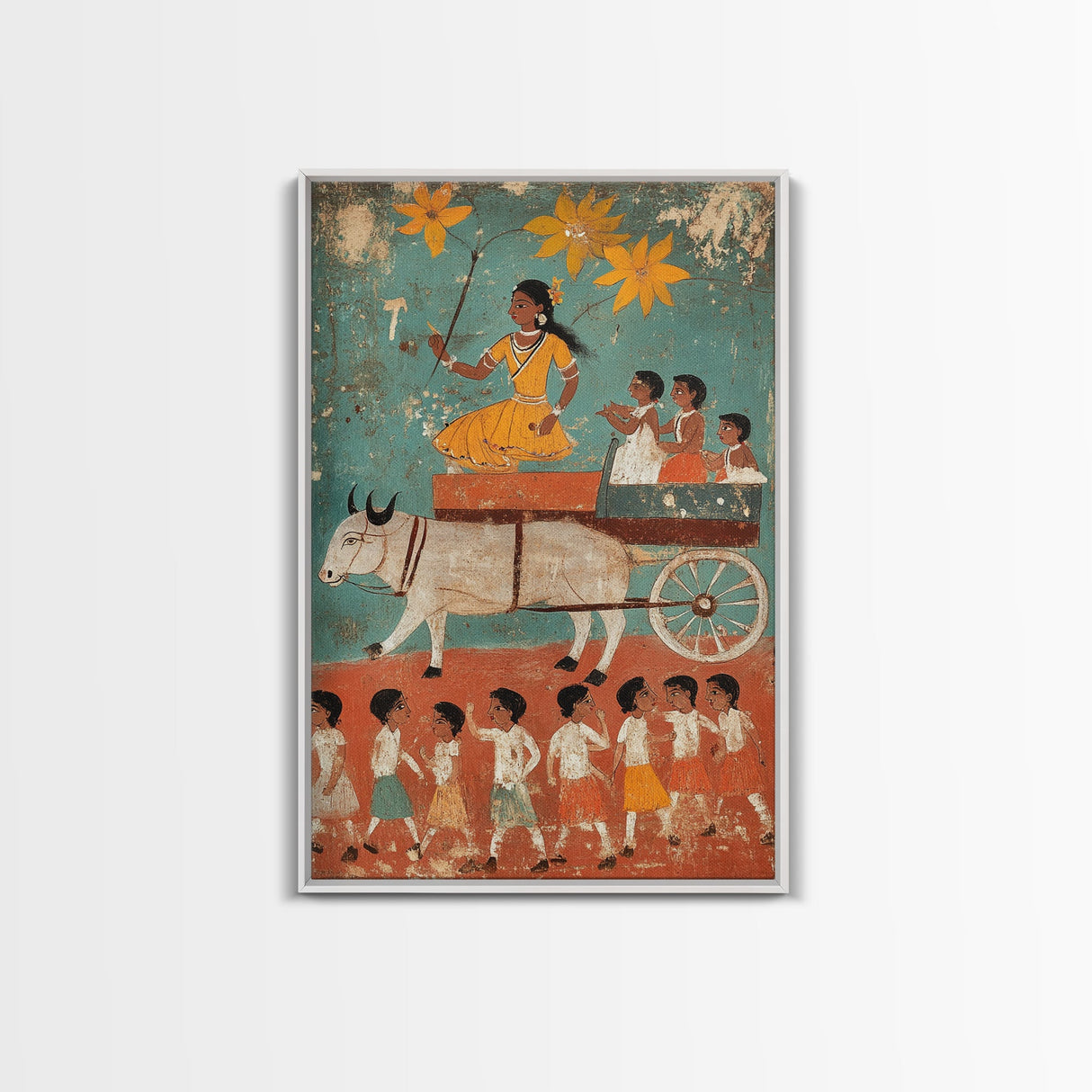 19th Century Folk Art Canvas Print, Rustic Home Decor, Chicano Wall Art, Rustic Farmhouse Painting, Minimalist Decor