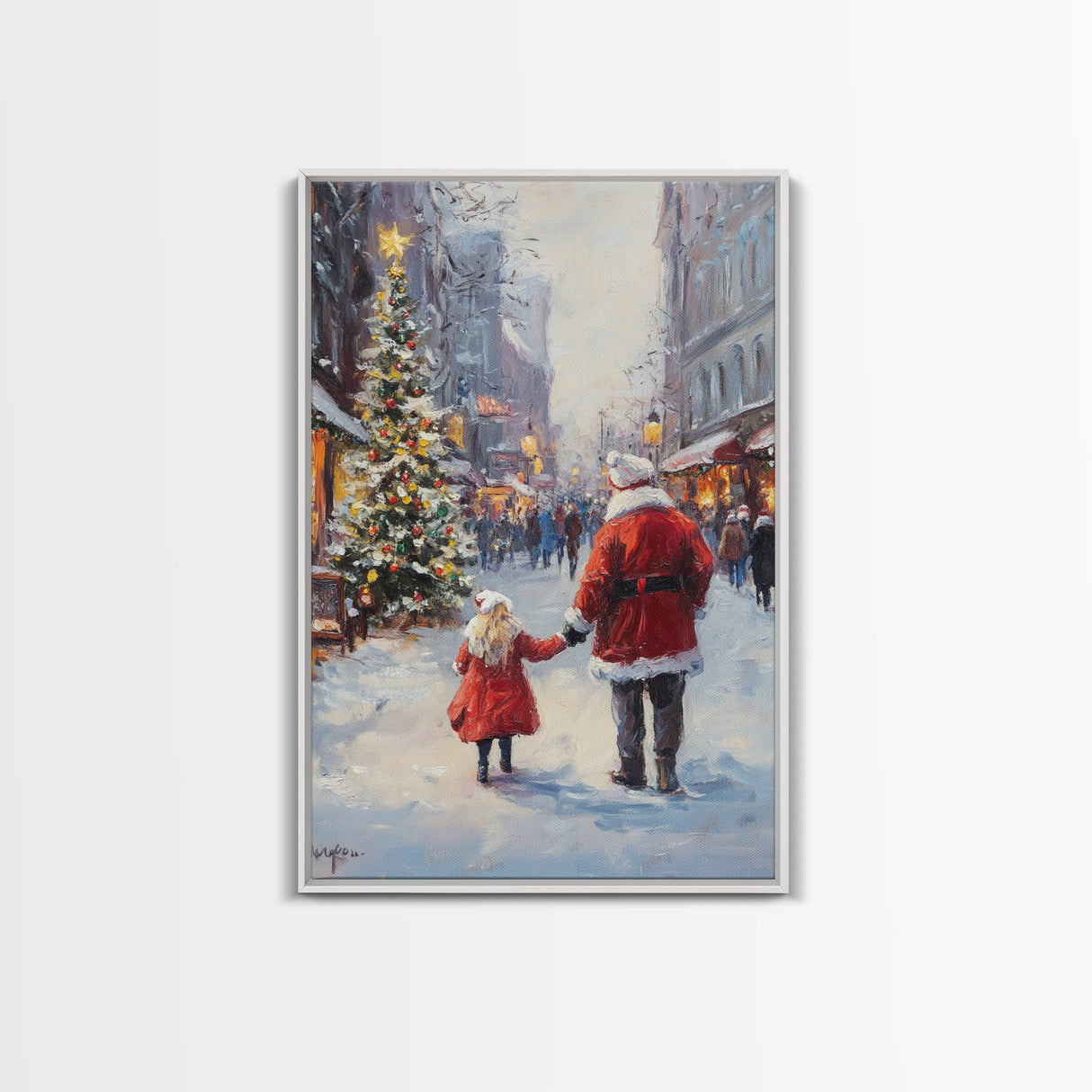 Santa in the Town Square, Framed Cavnas Print, Christmas Decor, Christmas Wall Art, Rustic Wall Art, Retro Christmas Wall Art
