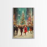 Christmas on The Town Square Framed Canvas Print, Wood Framed Christmas Decor, Holiday Mantle Art, Christmas Centerpiece Wall Art