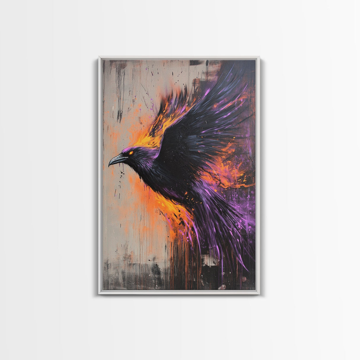 Purple Phoenix Painting Print, Framed Canvas Art, Grunge Decor, Punk Art, Wood Frame Canvas, Home Decor, Office Art