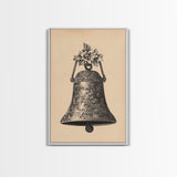 Boho Christmas Bell Painting Print - Framed Canvas - Minimalist Christmas Art - Boho Christmas Art - Rustic Christmas Art