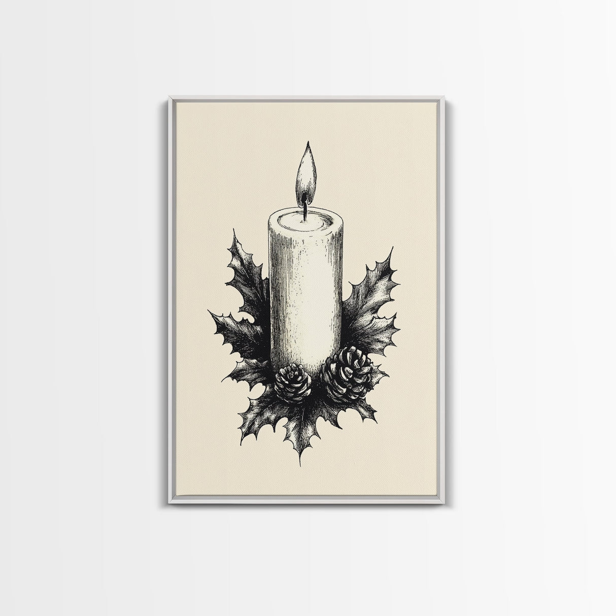 Rustic Christmas Candle Canvas Print - Framed Canvas - Minimalist Christmas Art - Boho Christmas Art - Rustic Christmas Art