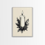 Rustic Christmas Candle Canvas Print - Framed Canvas - Minimalist Christmas Art - Boho Christmas Art - Rustic Christmas Art