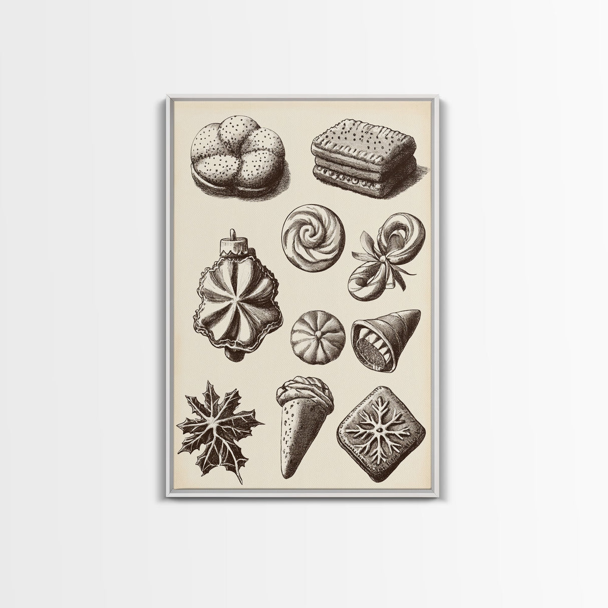 Cute Christmas Cookies Canvas Print - Framed Canvas - Minimalist Christmas Art - Boho Christmas Art - Rustic Christmas Art