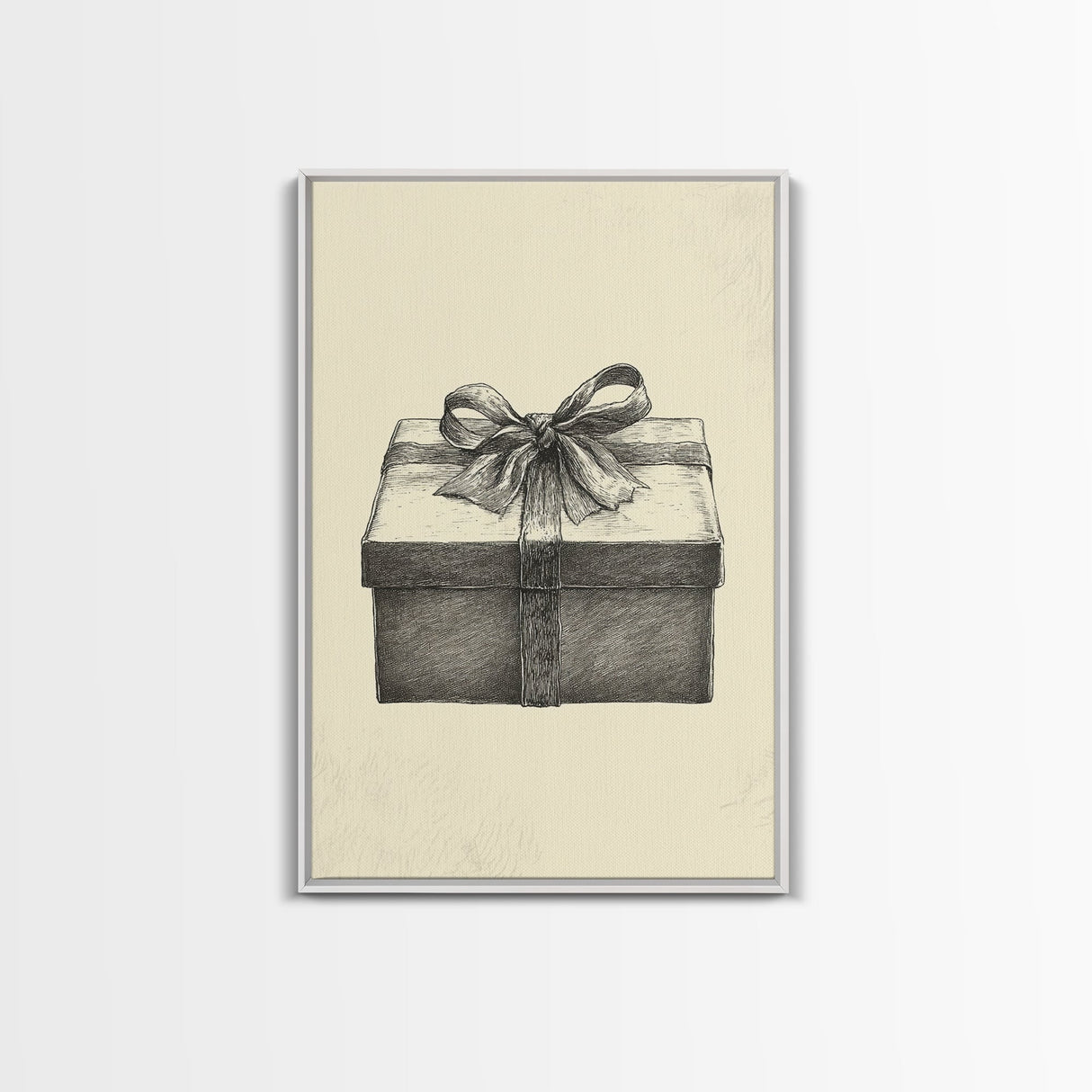 Sketch of A Christmas Gift Canvas Print - Framed Canvas - Minimalist Christmas Art - Boho Christmas Art - Rustic Christmas Art