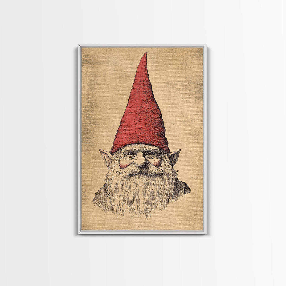 Sketch of a Gnome Canvas Print - Framed Canvas - Minimalist Christmas Art - Boho Christmas Art - Rustic Christmas Art
