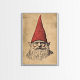 Sketch of a Gnome Canvas Print - Framed Canvas - Minimalist Christmas Art - Boho Christmas Art - Rustic Christmas Art